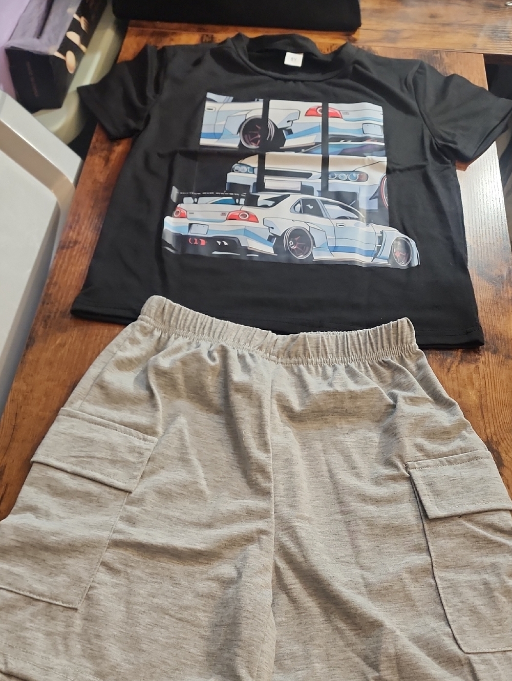 8y Tween Boys Car Graphic Print Crew Neck Short Sleeve tshirt And Short Set Not